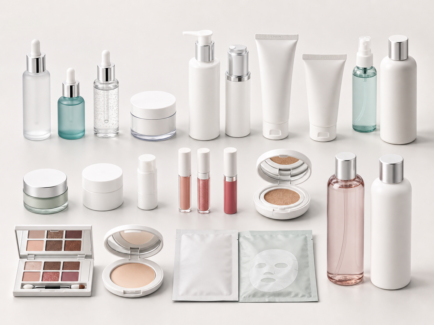 Private label skincare bottles, jars and tubes